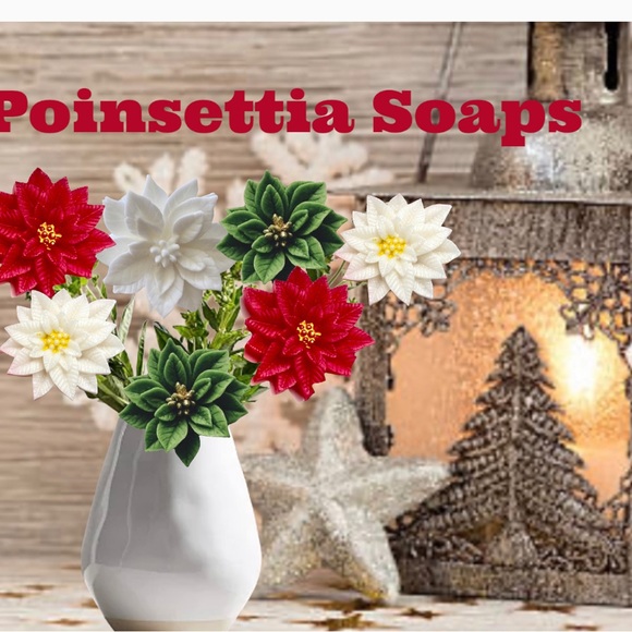 Set 6, Christmas Poinsettia Flower, Artisian Holiday, Baby Shower, Bathroom - Picture 7 of 13